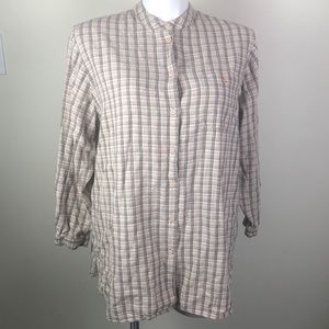 Marsh Landing Vintage Linen Button Down Neutral Plaid